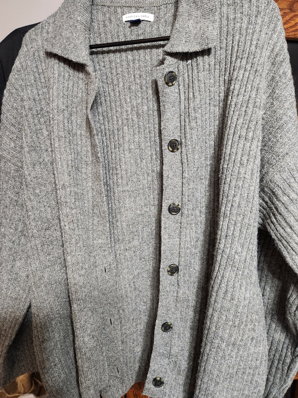 American Eagle Outfitters Gray Ribbed Button-Up Cardigan